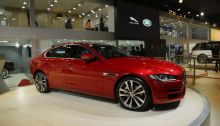 Jaguar XE front three quarters at Auto Expo 2016